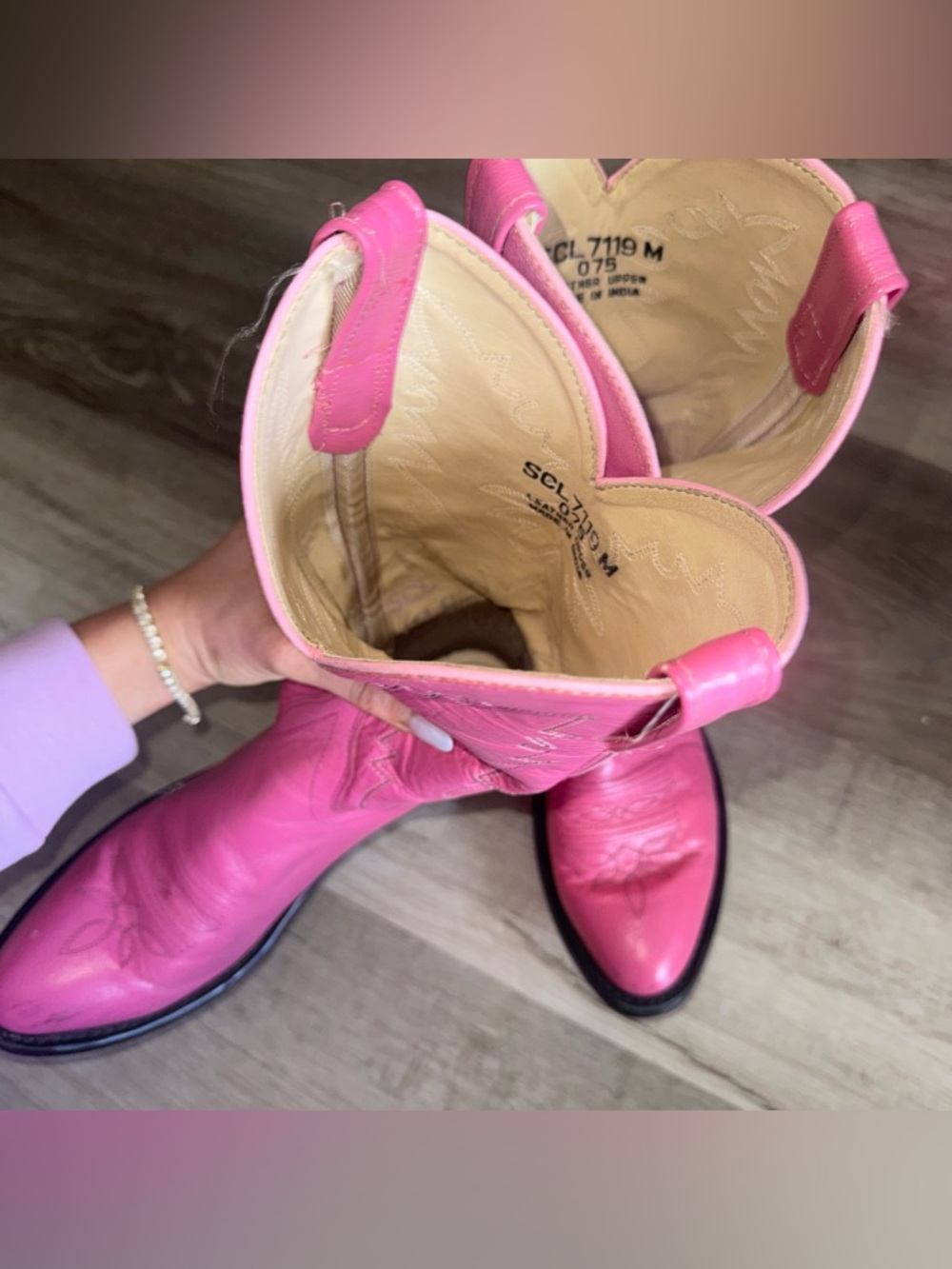 Pink Authentic Genuine Leather Cowboy Boots - Picture 10 of 11